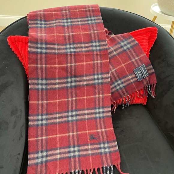 Vintage Burberry burberrys Red and Blue Check Wool Scarf